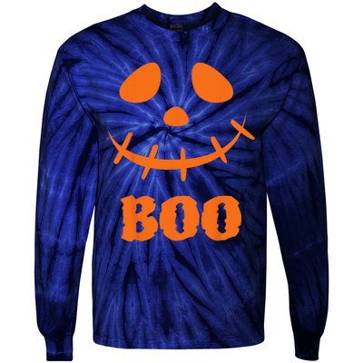 Boo Scary Spooky Pumpkin Face Halloween Costume Tie-Dye Long Sleeve Shirt