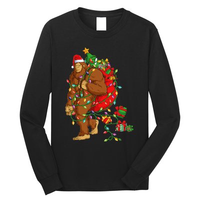 Bigfoot Sasquatch Santa Hat Christmas Xmas Tree Pjs Long Sleeve Shirt