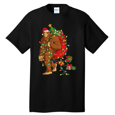 Bigfoot Sasquatch Santa Hat Christmas Xmas Tree Pjs Tall T-Shirt