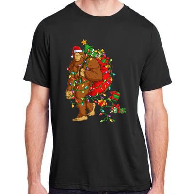 Bigfoot Sasquatch Santa Hat Christmas Xmas Tree Pjs Adult ChromaSoft Performance T-Shirt