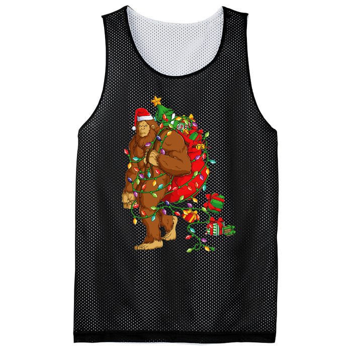 Bigfoot Sasquatch Santa Hat Christmas Xmas Tree Pjs Mesh Reversible Basketball Jersey Tank