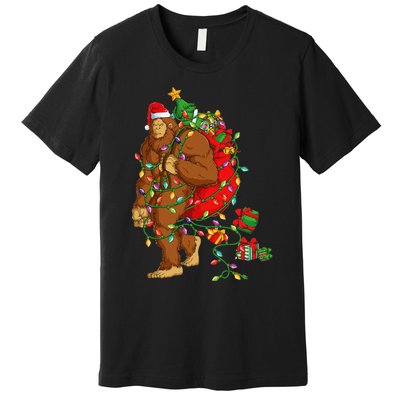 Bigfoot Sasquatch Santa Hat Christmas Xmas Tree Pjs Premium T-Shirt