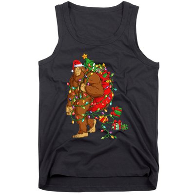 Bigfoot Sasquatch Santa Hat Christmas Xmas Tree Pjs Tank Top