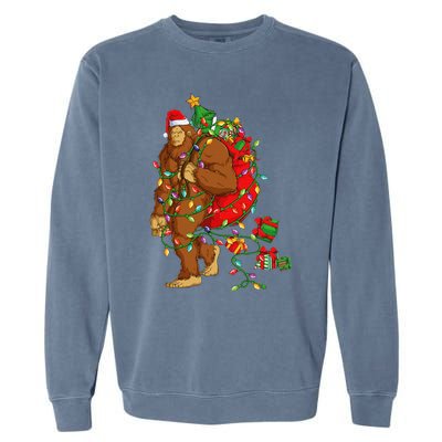 Bigfoot Sasquatch Santa Hat Christmas Xmas Tree Pjs Garment-Dyed Sweatshirt