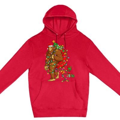 Bigfoot Sasquatch Santa Hat Christmas Xmas Tree Pjs Premium Pullover Hoodie