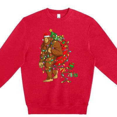 Bigfoot Sasquatch Santa Hat Christmas Xmas Tree Pjs Premium Crewneck Sweatshirt