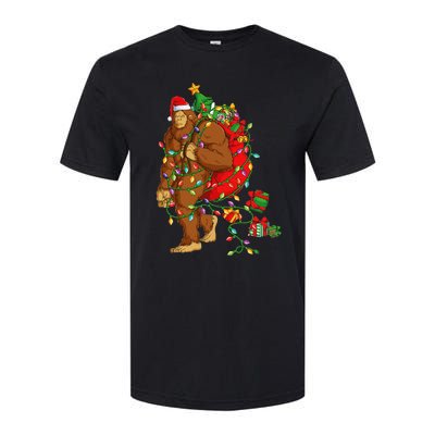 Bigfoot Sasquatch Santa Hat Christmas Xmas Tree Pjs Softstyle CVC T-Shirt