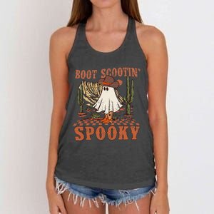 Boot Scootin Spooky Western Halloween Ghost Spooky Season Women's Knotted Racerback Tank