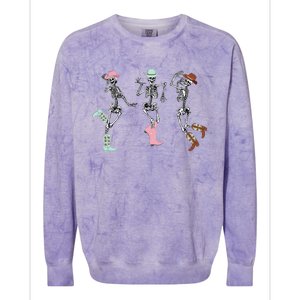 Boot Scootin Skeleton Dancing Halloween Cow Western Meaningful Gift Colorblast Crewneck Sweatshirt