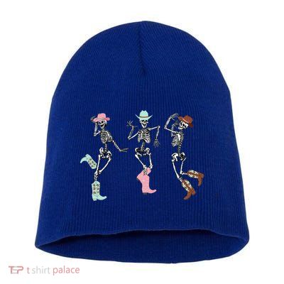Boot Scootin Skeleton Dancing Halloween Cow Western Meaningful Gift Short Acrylic Beanie