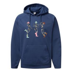 Boot Scootin Skeleton Dancing Halloween Cow Western Meaningful Gift Performance Fleece Hoodie