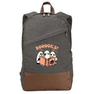 Booooks Spooky Season Funny Ghost Halloween Groovy Retro Gift Cotton Canvas Backpack