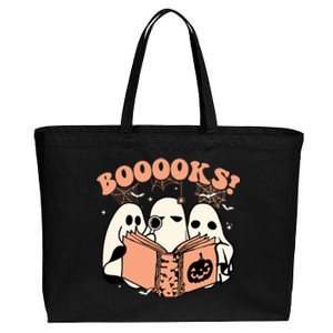 Booooks Spooky Season Funny Ghost Halloween Groovy Retro Gift Cotton Canvas Jumbo Tote