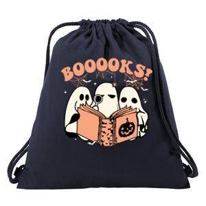 Booooks Spooky Season Funny Ghost Halloween Groovy Retro Gift Drawstring Bag