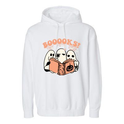 Booooks Spooky Season Funny Ghost Halloween Groovy Retro Gift Garment-Dyed Fleece Hoodie