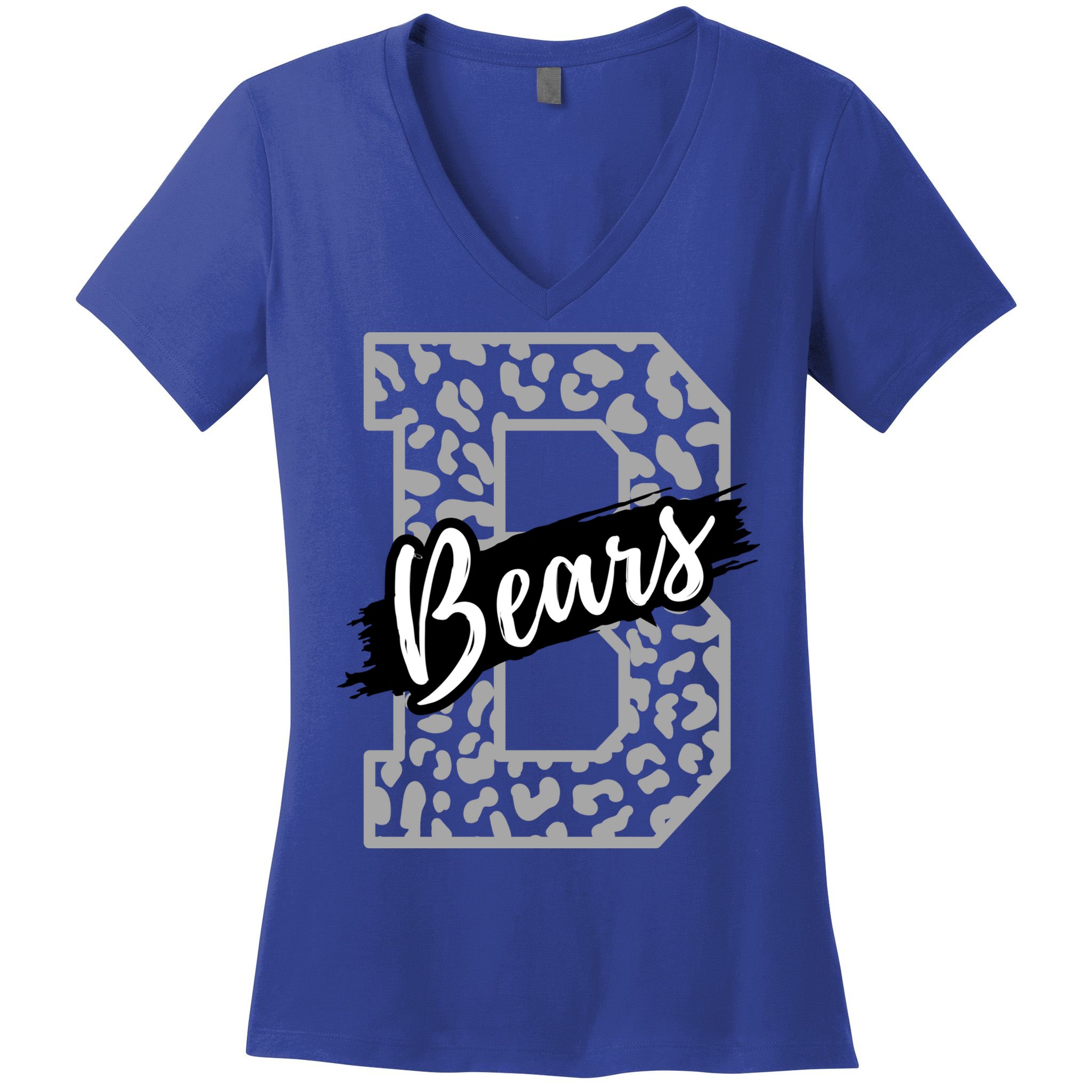 Bears School Sports Fan Team Spirits Mascot Heart Leopard Meaningful Gift Women's V-Neck T-Shirt