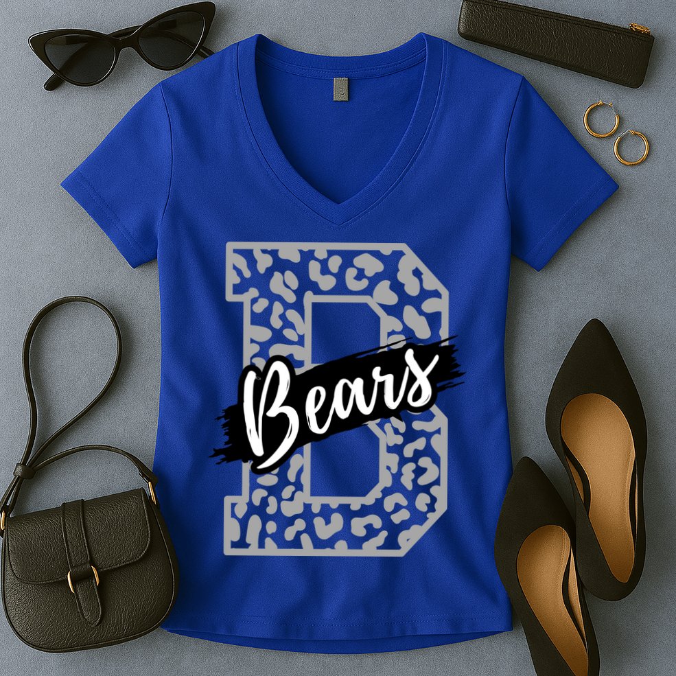 Bears School Sports Fan Team Spirits Mascot Heart Leopard Meaningful Gift Women's V-Neck T-Shirt