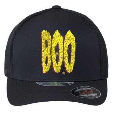 Boo Spiderwebs Spooky Dangling Spider Halloween Flexfit Unipanel Trucker Cap