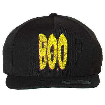 Boo Spiderwebs Spooky Dangling Spider Halloween Wool Snapback Cap