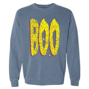 Boo Spiderwebs Spooky Dangling Spider Halloween Garment-Dyed Sweatshirt