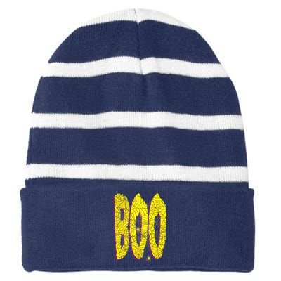 Boo Spiderwebs Spooky Dangling Spider Halloween Striped Beanie with Solid Band