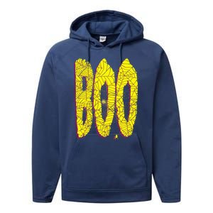 Boo Spiderwebs Spooky Dangling Spider Halloween Performance Fleece Hoodie