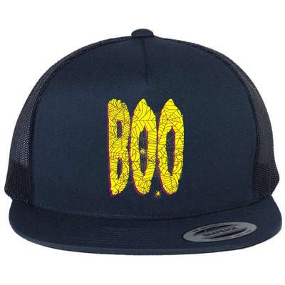 Boo Spiderwebs Spooky Dangling Spider Halloween Flat Bill Trucker Hat