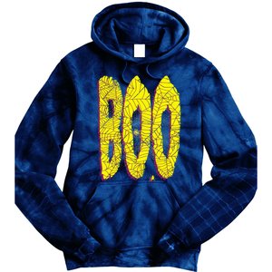 Boo Spiderwebs Spooky Dangling Spider Halloween Tie Dye Hoodie