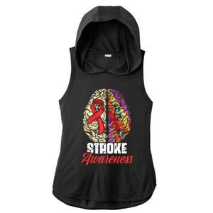 Brain Stroke Survivor Red Ribbon Stroke Awareness  Ladies PosiCharge Tri-Blend Wicking Draft Hoodie Tank