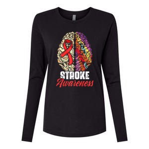 Brain Stroke Survivor Red Ribbon Stroke Awareness  Womens Cotton Relaxed Long Sleeve T-Shirt