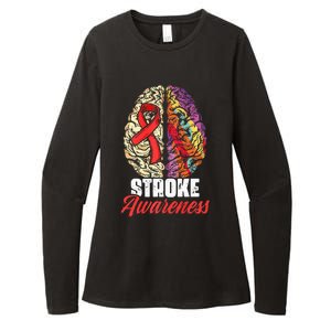 Brain Stroke Survivor Red Ribbon Stroke Awareness  Womens CVC Long Sleeve Shirt