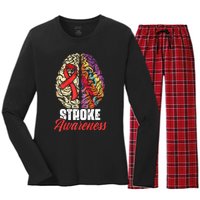 Brain Stroke Survivor Red Ribbon Stroke Awareness  Women's Long Sleeve Flannel Pajama Set 