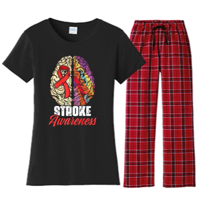 Brain Stroke Survivor Red Ribbon Stroke Awareness  Women's Flannel Pajama Set