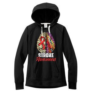 Brain Stroke Survivor Red Ribbon Stroke Awareness  Women's Fleece Hoodie