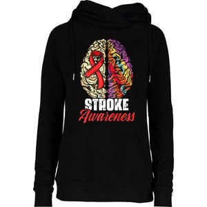 Brain Stroke Survivor Red Ribbon Stroke Awareness  Womens Funnel Neck Pullover Hood