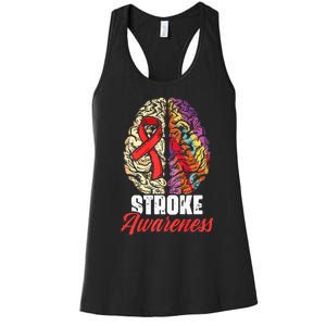 Brain Stroke Survivor Red Ribbon Stroke Awareness  Women's Racerback Tank