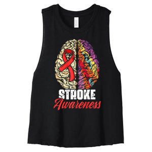 Brain Stroke Survivor Red Ribbon Stroke Awareness  Women's Racerback Cropped Tank