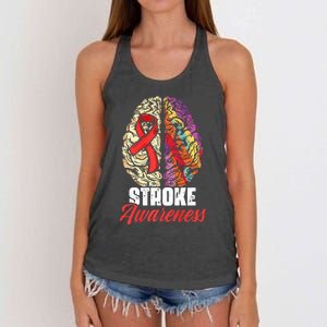 Brain Stroke Survivor Red Ribbon Stroke Awareness  Women's Knotted Racerback Tank