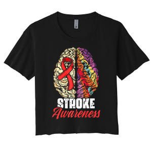 Brain Stroke Survivor Red Ribbon Stroke Awareness  Women's Crop Top Tee