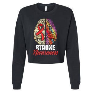 Brain Stroke Survivor Red Ribbon Stroke Awareness  Cropped Pullover Crew