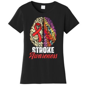 Brain Stroke Survivor Red Ribbon Stroke Awareness  Women's T-Shirt