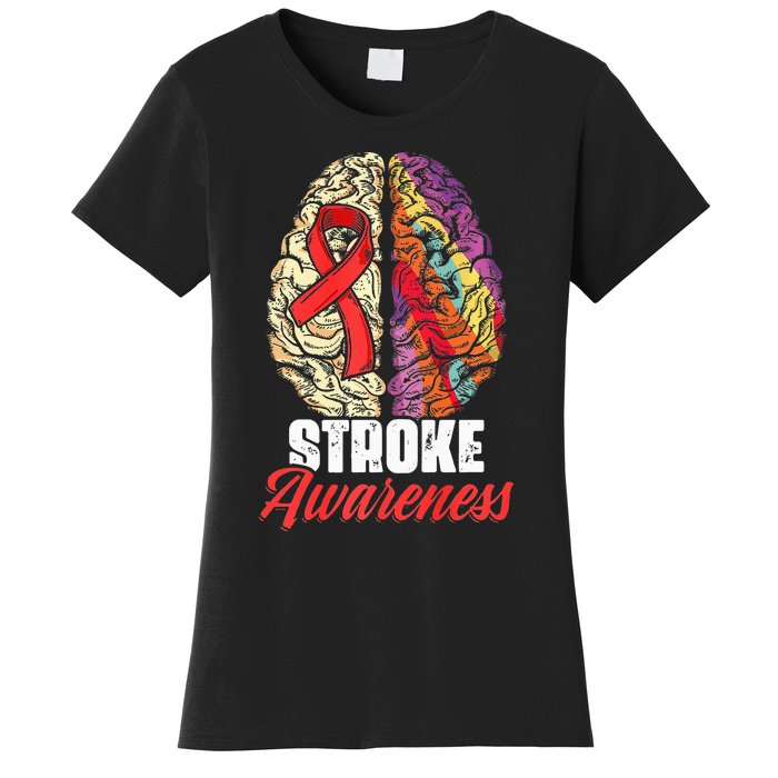 Brain Stroke Survivor Red Ribbon Stroke Awareness  Women's T-Shirt