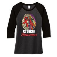 Brain Stroke Survivor Red Ribbon Stroke Awareness  Women's Tri-Blend 3/4-Sleeve Raglan Shirt