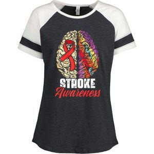 Brain Stroke Survivor Red Ribbon Stroke Awareness  Enza Ladies Jersey Colorblock Tee