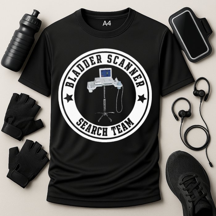 Bladder Scanner Search Team Funny ED ER ICU Med Surg Nursing Cooling Performance Crew T-Shirt