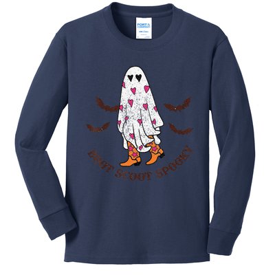 Boot Scoot Spooky Cowboy Ghost Groovy Retro Halloween Gift Kids Long Sleeve Shirt