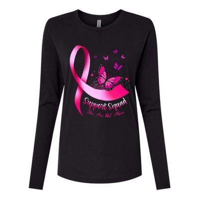 Butterfly Support Squad Breast Cancer Warrior Pink Womens Cotton Relaxed Long Sleeve T-Shirt