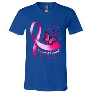 Butterfly Support Squad Breast Cancer Warrior Pink V-Neck T-Shirt