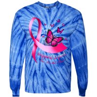 Butterfly Support Squad Breast Cancer Warrior Pink Tie-Dye Long Sleeve Shirt