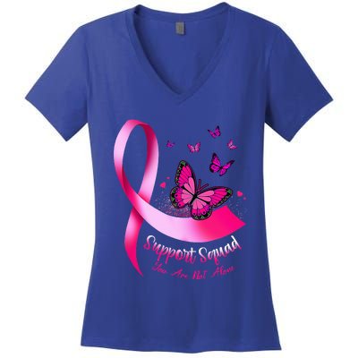 Butterfly Support Squad Breast Cancer Warrior Pink Women's V-Neck T-Shirt